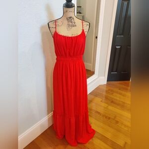 Bright Red/Orange Textured Maxi Sundress